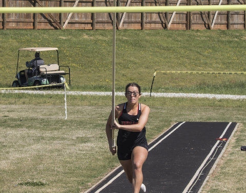 Stephens County High School's Kinsley Thomason takes aim for a pole vault.