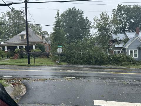 Hurricane Helene ripped through Georgia and Toccoa at the end of September, leaving destruction such as downed trees in its wake. On Tugalo Street, a tree in the front yard of the house on the left fell over and took out a portion of the neighbor's house.