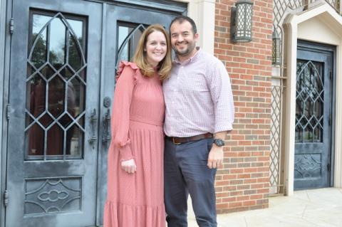 Brent and Katherine Sanders in front of First Baptist of Toccoa.