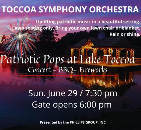 There are two Fourth of July events coming up during the next week, starting with the Toccoa Symphony Orchestra's Patriotic Pops concert on Sunday night at Lake Toccoa. Submitted photo.