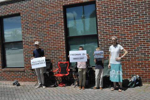 On Wednesday, July 2, the family of David Justin Freeman, who was charged with multiple charges in relation to an incident involving the Stephens County Sheriff’s Office on June 29, 2024, protested his arrest in front of the Stephens County Government Building. Photo by J. Todd Truelove