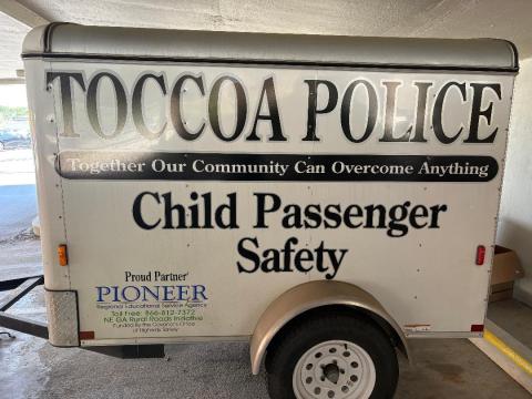 The Toccoa Police Department will be collecting school supplies to distribute to the county’s elementary schools July 21-31 using this trailer, which will be set up at Walmart. Submitted photo