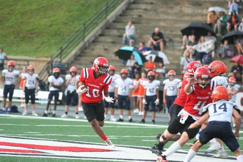 The Rebels battled Habersham in the Battle of Currahee Mountain Junior and came out King of the Mountain, beating the Raiders 18-6 in the final seconds of the game. Laura Shaw/The Toccoa Record