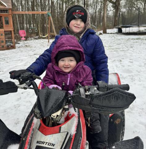 Reed and Sunnie Norton took advantage of the ice storm on Sunday, Jan. 25, to go snowmobiling.