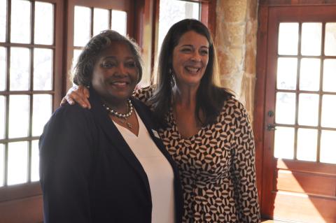 Shantelle Grant, left, is the children's services coordinator with the Toccoa-Stephens County library. Last week, she was honored for receiving Employee of the Year by the Georgia Public Library Service. She's being embraced by Delana Knight, director of the Northeast Georgia Regional Library System.