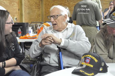 Gene Metcalfe is a 103-year-old WWII veteran. He returned to Camp Toccoa where he trained to be a paratrooper last week as part of the All-Airborne Battalion's paratrooper training sessions.