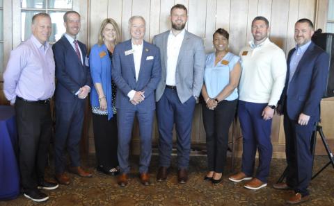 In attendance at last week’s post-legislative session event were, from left to right, Chamber board member and WNEG manager Phil Hobbs, Stephens County Hospital CEO Van Loskoski, Toccoa-Stephens County Chamber president Julie Paysen, Rep. Chris Erwin, Sen. Bo Hatchett, Chamber of Commerce board chair Cassandra Wilkins, Chamber board member and Toccoa Chick-Fil-A owner Tyler Pischke, and Stephens County Planning Commission member Cody Cobb.