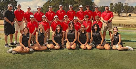 SCHS girls golf team members are (seated from left) Reagan Elrod, Taylor Beatty, Miley Carter, Allison Minchew, Macie Davis, Ivey Jackson and Cydney Addison. On the second row are boys team members Austin Minchew, Bryce Carignan, Cooper Pless, Connor Wallace, Baylor Whitfield, Isaac Champion and Skyler Phillips. At rear are coach Kirk Rogers, Nathan Burgess, Noah Brown, Drew Daves, Tate Bartmas, Luke Waters, Owen Hornick, Carter Rickman, Peyton Ritchie, Britt Jenkins and coach Jerry Underwood.