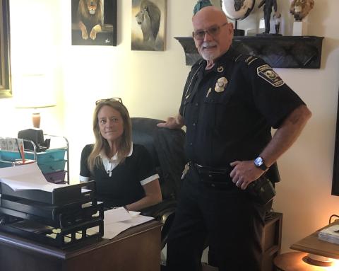 Lynn Walton, left, and Toccoa police chief Bruce Carlisle, right, are spearheading an effort to get the Toccoa Police Department state certified.