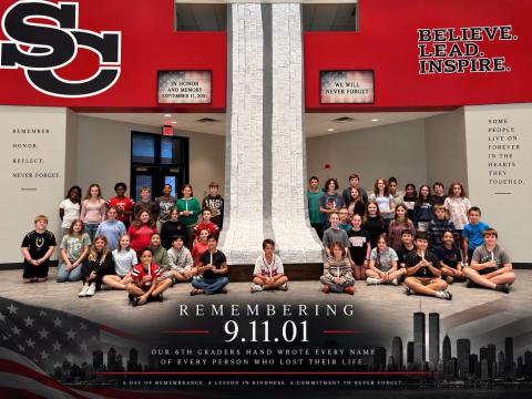 On Friday, students from Stephens County Middle School's sixth grade social studies class came together to create this memorial on the 25th anniversary of the World Trade Center attacks.