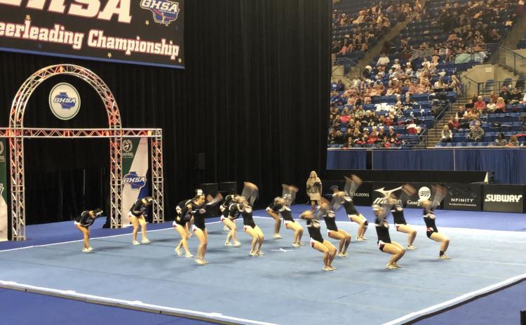 Stephens County cheerleaders competing at state