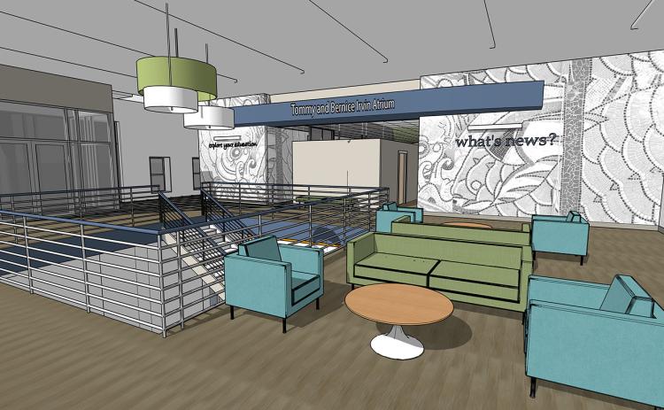 This is an artist’s concept of the new Thomas and Tommy and Bernice Irvin Atrium under construction at Piedmont College.