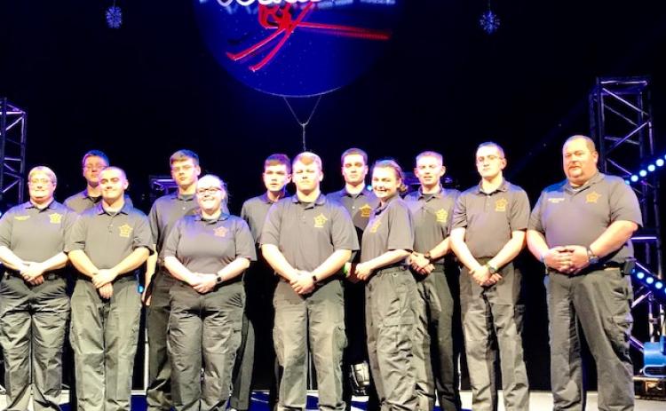 Members of the Stephens County Sheriff’s Office Explorer Post 77 are (front, from left) SRO Deputy Fowler, Explorer Kasey York, Explorer Cpl. Hannah Murphy, Explorer Pfc. Davey Patterson and  Explorer Katie William. At rear are  Explorer Joseph Helton, Explorer Nick Marstellar, Explorer Issac Littleton, Explorer Troy Broska, Explorer Sgt. Evan Lewellen, Explorer Lt. Miles Peck and SRO Cpl. David Kiser.