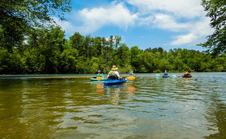 A group of paddlers start a trip down the Tugaloo River Water Trail. This is near the river’s confluence with Panther Creek.