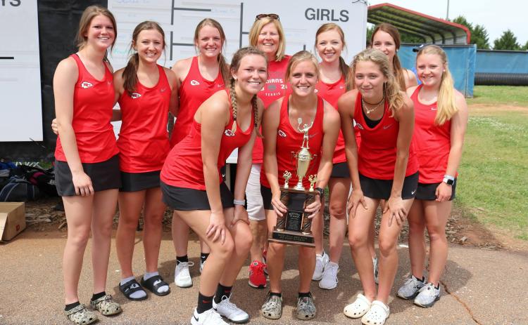 Lady Indians with Region 8-AAA runners-up trophy