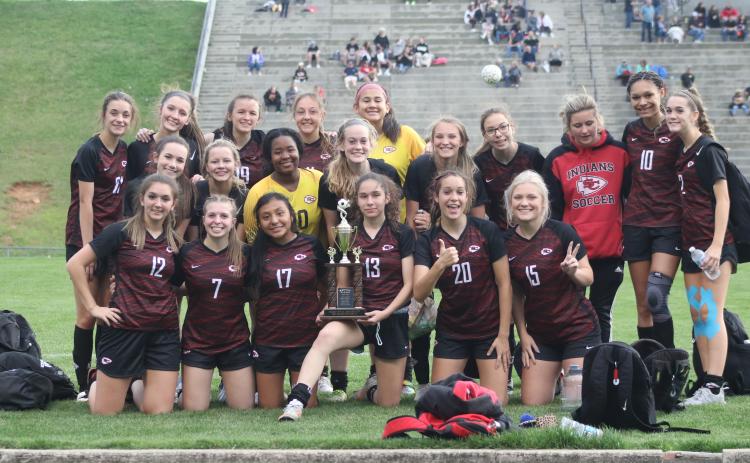 SCHS soccer team with their Region 8-AAA runners-up trophy
