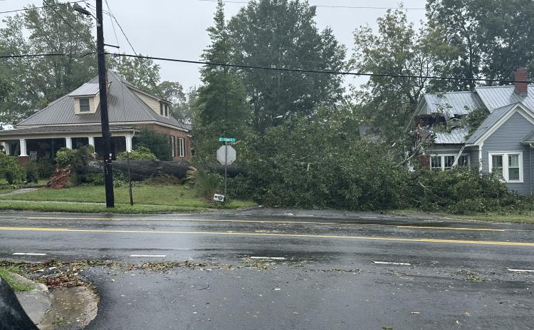 Hurricane Helene ripped through Georgia and Toccoa at the end of September, leaving destruction such as downed trees in its wake. On Tugalo Street, a tree in the front yard of the house on the left fell over and took out a portion of the neighbor's house.