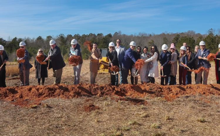 Plans for a new residential development on the Toccoa Bypass began Jan. 15 in a groundbreaking for Heritage Rise. Pictured, left to right, are Nila & Kailash Mittal; Rusty Haygood, DCA Deputy Commissioner; Megan Arrowood; Jeremy Arrowood; Ashely Hill, General Contractor Cloverleaf Construction; Christian Hamilton, County Administrator; Tara Simmon, Stephens County Commission Chair; Chuck Wright, Stephens County Commissioner; Bobby Shah, Karina Shah Dhwani Shah & Angel Shah, Ak New Ventures; Ketan & Komal Ga