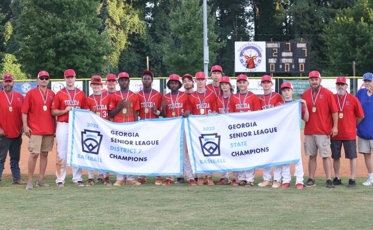 The Toccoa Senior League team is made up of Bentley Dunson, Landry Williams, Ryan King, Jasper Davenport, Dylan Elrod, Konner Brown, Thompson Bullard, Caden Hamilton, Isiah Patterson, Trey Pressley, Carmelo Renfroe, Seth Stonecypher, and Wyatt Rudeseal. The team’s manager is Ben Dunson, and the coaches are Matt King, Josh Davenport, and Bradley Elrod. Photo by David Byargeon