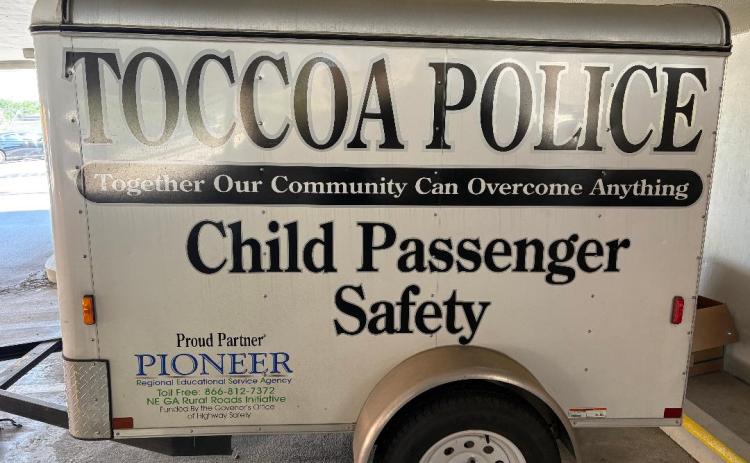 The Toccoa Police Department will be collecting school supplies to distribute to the county’s elementary schools July 21-31 using this trailer, which will be set up at Walmart. Submitted photo