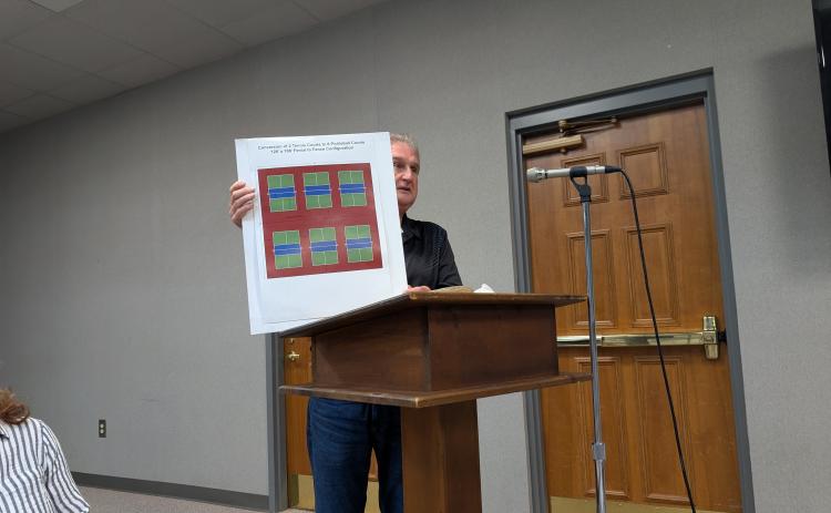 On Monday, Aug. 25, Eddie Hallford presented an idea for pickleball courts at Henderson Falls Park to the Toccoa City Commission. Laura Shaw/The Toccoa Record