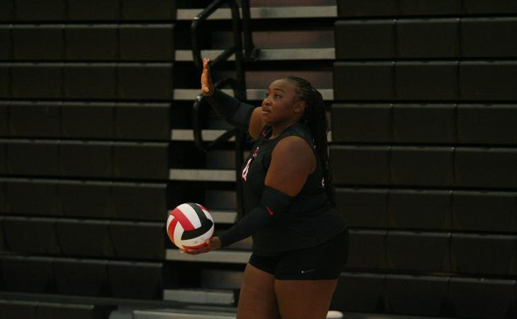 Kami Perry prepares to serve the ball. Laura Shaw/The Toccoa Record