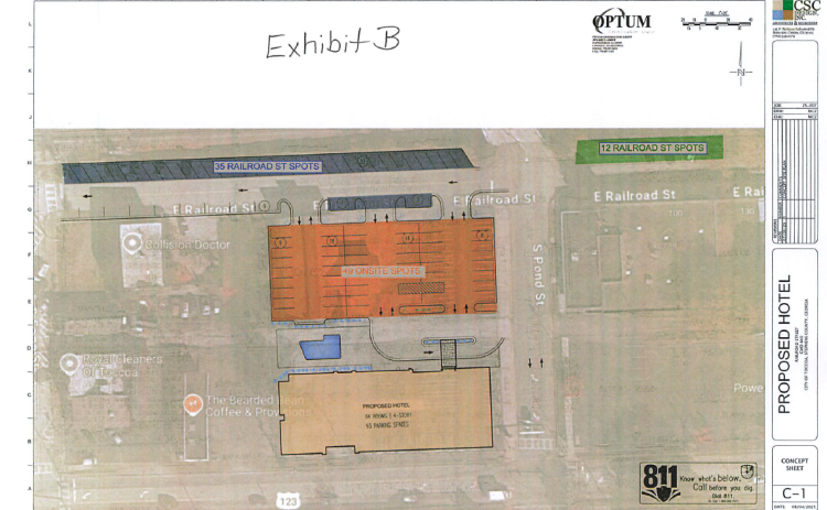 On Monday, the Toccoa City Commission approved a hotel development and parking easement agreement with Optum Development to build a hotel at the site of the former Tabor Motor Co. dealership at the intersection of Currahee and North Pond Streets.