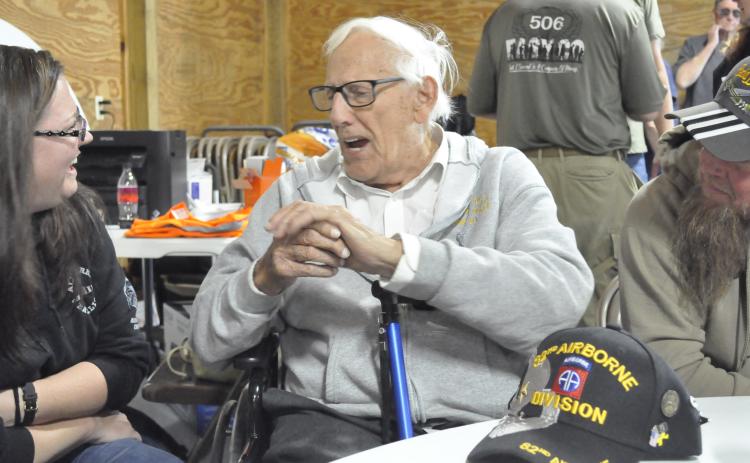 Gene Metcalfe is a 103-year-old WWII veteran. He returned to Camp Toccoa where he trained to be a paratrooper last week as part of the All-Airborne Battalion's paratrooper training sessions.