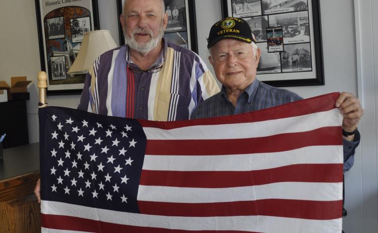 Dennis Strickland, left, and Lamar Davis, right, have made a local Sons of the American Revolution chapter official in Toccoa. On Monday, they announced the chapter has become official and is named after John H. Stonecypher, Jr. Strickland is the president of the chapter, and Davis is a charter member.