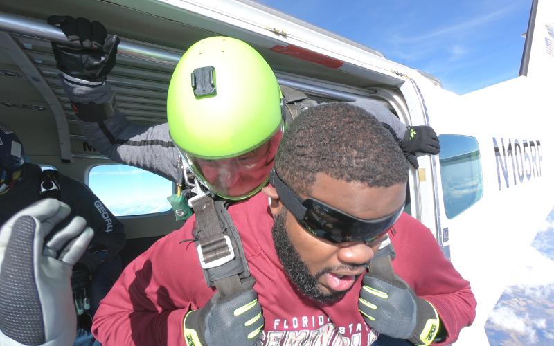Marcus Etienne getting out of the plane