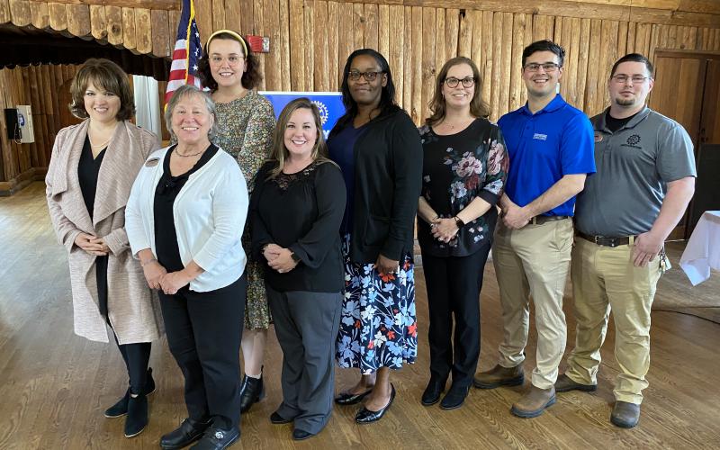 GOAL finalists and their instructors pictured at the Rotary presentation are (from left) GOAL winner Elizabeth Hand, Martha Marquardt, Melodee Butler, Shonna White, Stacie Bohannon, Adam Aguilar, and Adam Fulbright.