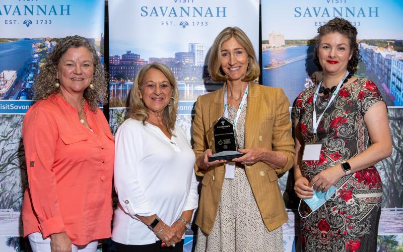 Pictured are World War II Heritage Trail vice chairman Darlene McLendon of the  Museum of Aviation; Brenda Carlan of the Currahee Military Museum;  Trail chairman Sherri Jones of the  World War II Home Front Museum, and Pearl Fyderek of the  Mighty Eighth Museum. They accepted the award on behalf of the 10 partner sites.