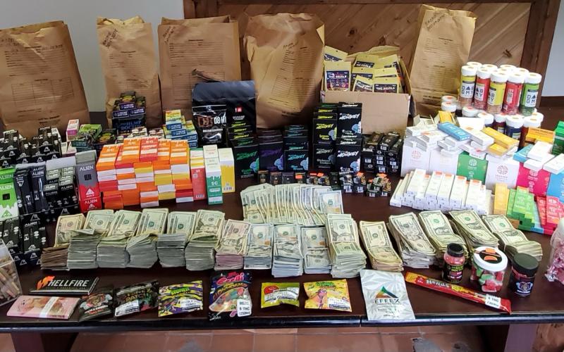 These are some of the items, including cash, seized by sheriff’s investigators following arrests for the sale of illegal vaping products.