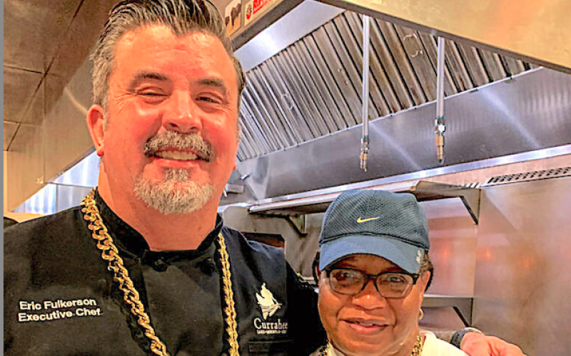 Chef Eric Faulkerson and student Diane Rucker.