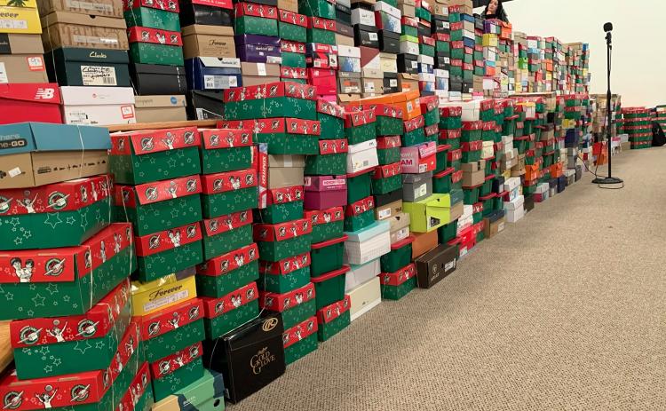 These are some of the more than 1,000 shoeboxes packed by Grace Fellowship church as part of Operation Christmas Child.
