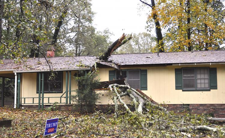 This home on Andrews Court suffered damage from fallen trees after the ramnanrs of Tropical Storm Zeta blew through Stephens County the night of Oct. 28-29.