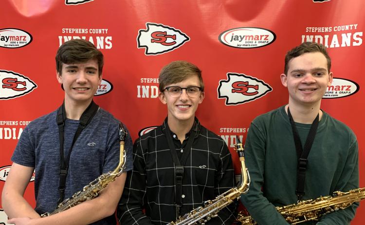 SCHS band members (from left) Zane Pressley, Dawson Jordan and Ian White will audition for all-state band.