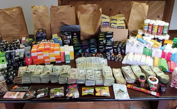 These are some of the items, including cash, seized by sheriff’s investigators following arrests for the sale of illegal vaping products.